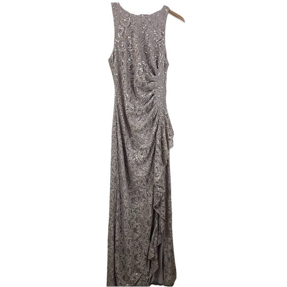 Alex Evenings Lace Draped Long Evening Dress Size 4 Buff Light Pink 81122434 - Picture 2 of 8